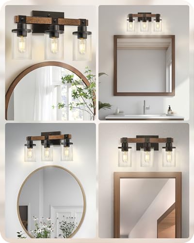 3-Light Bathroom Light Fixture, Farmhouse Vanity Lights for Bathroom with Glass Shade, Rustic Bathroom Light Fixtures, E26 Base F08BD05 - size: 3-Light