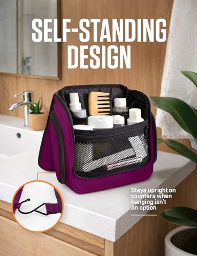 VENTURE 4TH Hanging Travel Toiletry Bag, 18 Compartments - Purple | Hangs on rails, hooks or doors; stands upright. Removable TSA pouch. Water-resistant Nylon 290D Twill, reinforced stitching. - color: Purple