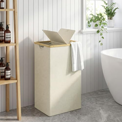 efluky Laundry Hamper with Lid, Double Laundry Basket with 2 Removable Bags, 2 Section Laundry Bin with Bamboo Handles for Bathroom, Bedroom & Laundry Room, 115L (30.4 Gallon) Beige - color: Beige, size: 115L Dual