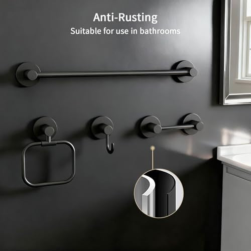 4-Piece Bathroom Set with Privot Toilet Paper Holder | All-in-One Wall Mounted Hardware Combo, Matte Black - size: 4-Wall mounted