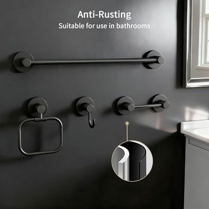 4-Piece Bathroom Set with Privot Toilet Paper Holder | All-in-One Wall Mounted Hardware Combo, Matte Black - size: 4-Wall mounted