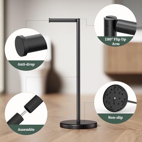 Matte Black Toilet Paper Holder Stand Free Standing Tissue Roll Holder | Freestanding Toilet Paper Stand Storage for Bathroom 304 Stainless Steel Rustproof for 4 Rolls(Fits All Rolls) by Evolvegoods - color: Matte Black