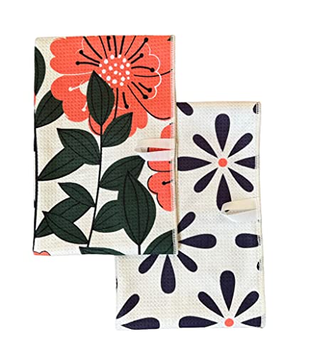 Kitchen Towels, Dish Towels for Kitchen, 2 Pc Kitchen Towel Set | Microfiber Waffle Towels, 16 x 26 inches, with Hanging Loops, Reusable Tea Towels, Cute Kitchen Towels - 2 Pack - color: Poppy