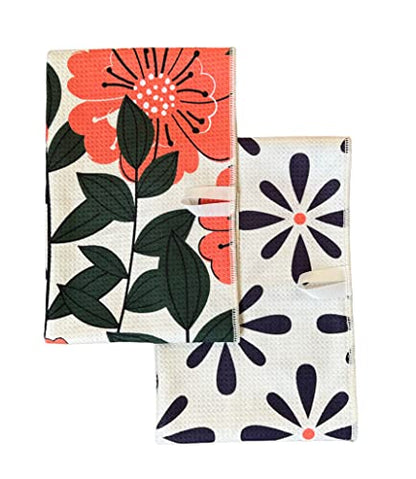Kitchen Towels, Dish Towels for Kitchen, 2 Pc Kitchen Towel Set | Microfiber Waffle Towels, 16 x 26 inches, with Hanging Loops, Reusable Tea Towels, Cute Kitchen Towels - 2 Pack - color: Poppy