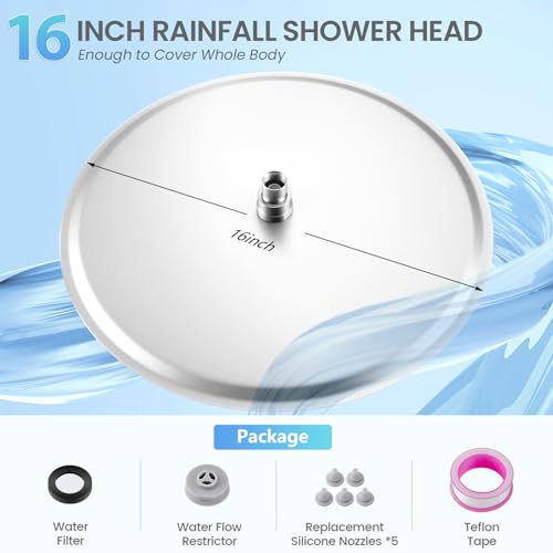 16 inch Ceiling Round Rain Shower Head Brushed Nickel - All Metal Stainless Steel 304, Full Body Round Rainfall Shower with 230 Silicone Nozzles - color: Brushed Nickel, size: 16 Inch