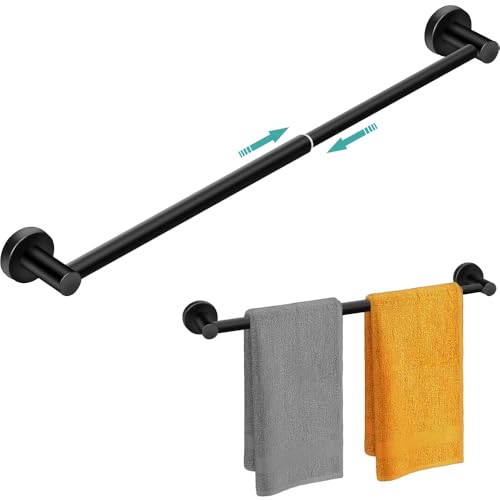 MGahyi Adjustable Stainless Steel Towel Racks for Bathroom 13.18-24In | Rustproof Single Towel Bar Wall Mounted, Sturdy & Space-Saving Towel Holder Rod for Bathroom Accessories, Black - color: Black