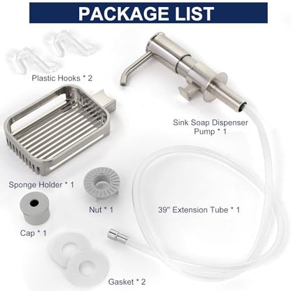 Soap Dispenser for Kitchen Sink, Built in Sink Soap Dispenser Pump with Sponge Holder, Brushed Nickel ABS Sink Dish Soap Dispensers Under Counter, with 39" Extension Tube Kit,No Refill Needed - color: Brushed Nickel