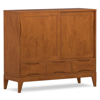 SIMPLIHOME Lowry 39" Wide Veneer and Metal Cabinet in Walnut Veneer - color: Teak Brown, size: 48 inch
