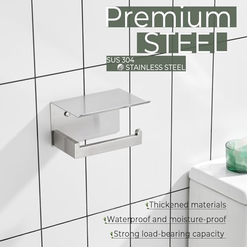 KOKOSIRI Toilet Paper Roll Holder Brushed Nickel Toilet Paper Holder with Shelf Stainless Steel Bathroom Dispenser Wall Mounted, B2010BR - color: Brushed Nickel, size: With Shelf(1 Pack)