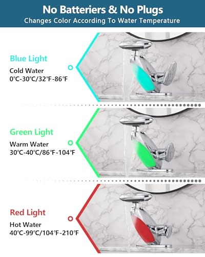 Pull Out LED Bathroom Faucet, Single Handle Waterfall Bathroom Sink Faucet, 3 Colors Light Changing Stainless Steel Vanity Faucets, 360° Rotating LED Faucets 1 Hole, 1 Pack, Chrome - color: Chrome