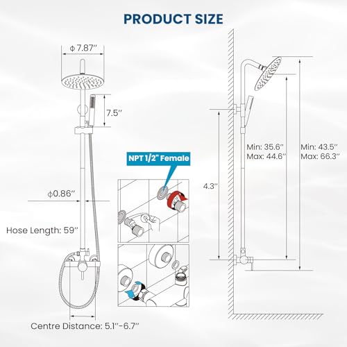 gotonovo 304 Stainless Steel Outdoor Shower Fixtures Exposed,Brushed Nickel | 8 Inch Rain Showerhead with Handheld Sprayer Outdoor Outside Shower Kit System Faucet Head Valve Wall Mount for Pool Backyard - color: Nickel