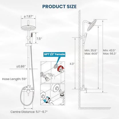 gotonovo 304 Stainless Steel Outdoor Shower Fixtures Exposed,Brushed Nickel | 8 Inch Rain Showerhead with Handheld Sprayer Outdoor Outside Shower Kit System Faucet Head Valve Wall Mount for Pool Backyard - color: Nickel