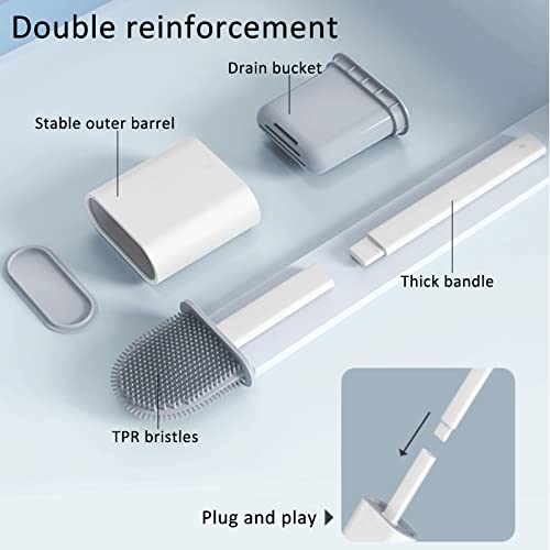 Toilet Brush with Holder, Flexible Rim Cleaner, Wall Mounted | PP Silicone Material, Compact Size, Flat Bendable Head Brush with Ventilation Slots Base, Ideal for Toilet, Sink, Tub
