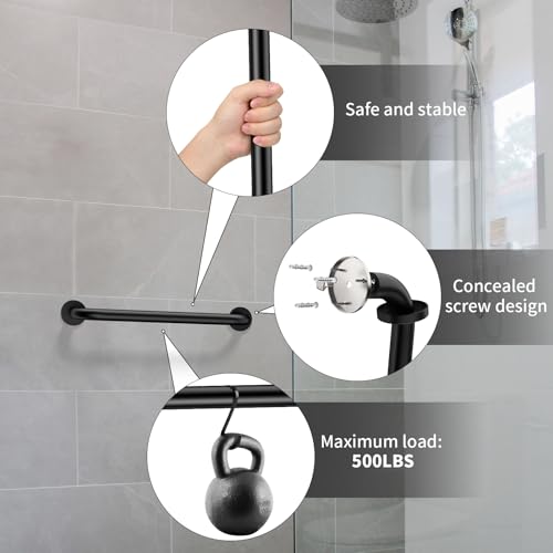 ZUEXT 16 Inch Oil Rubbed Black Stainless Steel Shower Grab Bar, Bathroom Safety Hand Rail, 500 Lbs Pull Force, Concealed Mount, Modern Sleek Style - color: Black, size: 16 Inch
