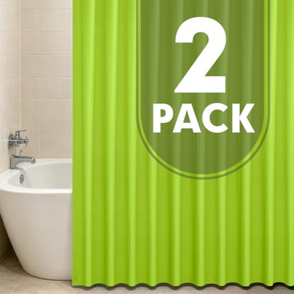2 Pack | Light Green Plastic Shower Curtain Or Liner, 72x72 Inch Lightweight Plastic Bathroom Shower Showroom Inner Curtain with Rustproof Metal Grommet Holes and Weighted Magnets - color: Green