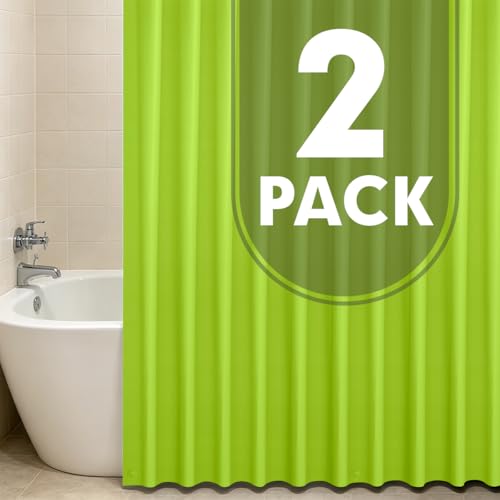 2 Pack | Light Green Plastic Shower Curtain Or Liner, 72x72 Inch Lightweight Plastic Bathroom Shower Showroom Inner Curtain with Rustproof Metal Grommet Holes and Weighted Magnets - color: Green