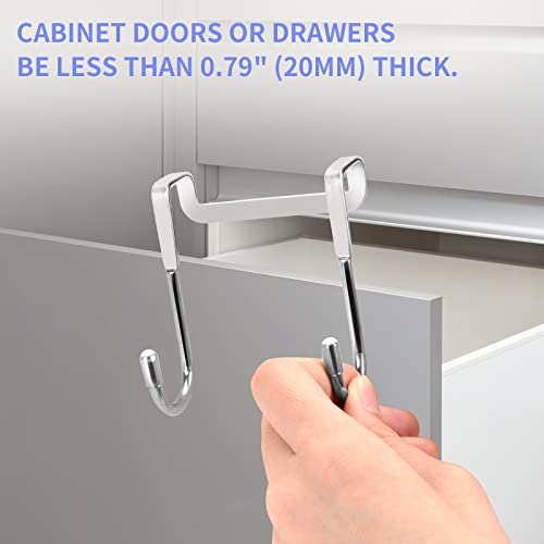 Tinfol Over Door Hook, 8pc Over Cabinet Towel Hook, Stainless Steel Adjustable Double Hook for Kitchen, Closet, Cabinet, Cupboard, Drawer, Wardrobe, Office (Silver) - size: 8 Pieces
