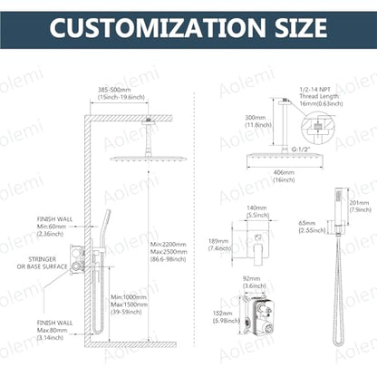 Aolemi Ceiling Shower Faucet with Handheld 16 Inch Head Oil Rubbed Bronze | Shower Valve and Trim Kit,SUS304 Rain Head and Handle Set System,All Metal,Bathroom, Handheld Spray - color: Bronze, size: 16 Inch Ceiling Shower Head