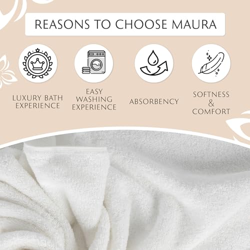 MAURA White Extra Large Turkish Cotton Luxury Bath Towels Set of 4. Ultra-Soft, Thick & Plush Towels for Bathroom - Pure White - color: White, size: Bath Towel (4-Pack)