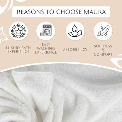 MAURA White Extra Large Turkish Cotton Luxury Bath Towels Set of 4. Ultra-Soft, Thick & Plush Towels for Bathroom - Pure White - color: White, size: Bath Towel (4-Pack)