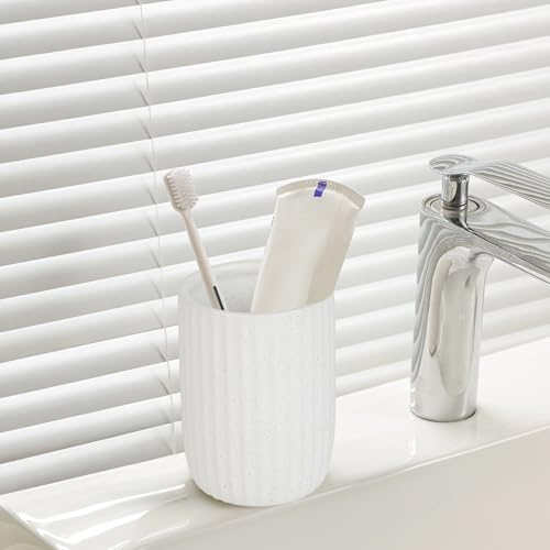8 oz Toothbrush Holders for Bathroom, Ceramic Tooth Brushing Dispenser, Small Tooth Brush Organizer for Countertop, Toothpaste Storage Stand, Tumbler Storage Cup for Makeup Brushes -White