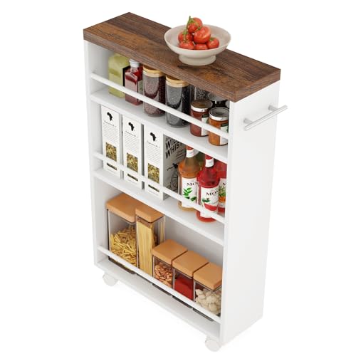 Tribesigns Slim Storage Cart, Rolling Narrow Kitchen Cart on Wheels for Small Place, 4-Tier Slide Out Slim Utility Cart Skinny Laundry Cart with Handle for Kitchen, Bathroom, Laundry - style: Modern