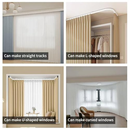 Flexible bendable ceiling curtain track, curved rod with silent roller bracket, room divider, RV ceiling track (White, 3 Meters (9.84 FT) - color: White, size: 3 Meters