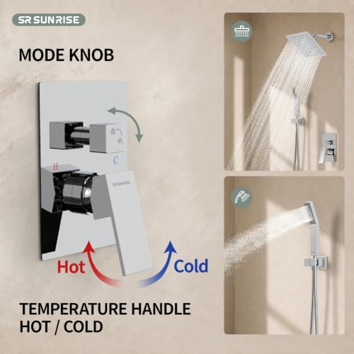 SR SUN RISE Shower System - Shower Faucet Set with 8 Inch Rain Shower Head and Handheld Shower - High Pressure Rain Shower System - All Metal Shower Faucet Trim Repair Kits - Polished Chrome - color: Polished Chrome, size: 8 Inch
