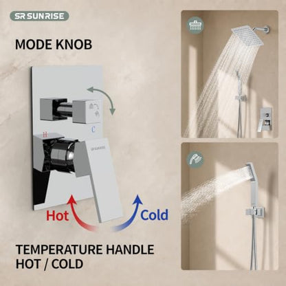 SR SUN RISE Shower System - Shower Faucet Set with 8 Inch Rain Shower Head and Handheld Shower - High Pressure Rain Shower System - All Metal Shower Faucet Trim Repair Kits - Polished Chrome - color: Polished Chrome, size: 8 Inch