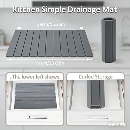 Stone Dish Drying Mat for Kitchen Counter – Super Absorbent Diatomaceous Earth Dish Drying Mat, Grey Kitchen Counter Mats for Dishes ,Bottles, Cups, Match Any Countertop
