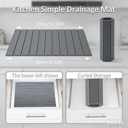 Stone Dish Drying Mat for Kitchen Counter – Super Absorbent Diatomaceous Earth Dish Drying Mat, Grey Kitchen Counter Mats for Dishes ,Bottles, Cups, Match Any Countertop