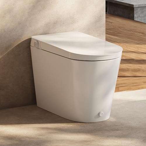 HOROW Non-Electric Bidet Toilet with Auto Flush, Tankless One-Piece Toilet with Powerful Flush, 1.22 GPF Water Saving, Battery Operated, No Rewiring, Suitable for No Outlet Bathrooms, 12" Rough-In