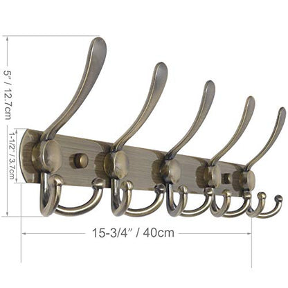 WEBI Coat Rack Wall Mount,Coat Hanger Wall,Coat Hooks Wall Mounted,Hook Rack Rail,5 Triple Hooks for Hanging Clothes,Hats,Jacket,Bronze,2 Packs - color: Bronze, size: 2 Pack