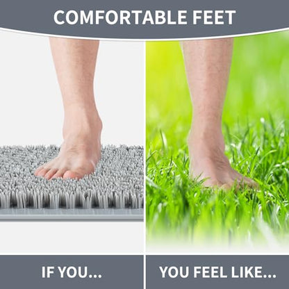 Yolife Shower Foot Scrubber Mat, Anti-Slip Bath Mat with Scrub Bristles, Soft Shower Foot Massager with Strong Suction Cups for Soothe Achy Feet,27.5'' x 15.7'' - color: Light Grey, size: 27.5" x 15.7" (Rectangular)