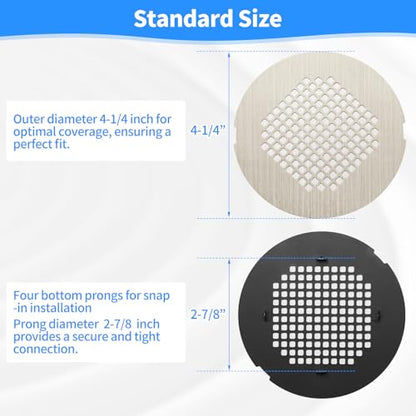 Shower Drain Cover, Drain Hair Catcher Snap-in Replacement Strainer | Brushed Silver Round Grate, Drain Protector Designed for 4.25" OD Standard Round Shower Drains - color: Brushed Silver