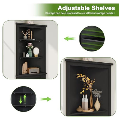 WelFurGeer Tall Corner Cabinet, Black, 68in, Open Shelves with Double Door Storage, Bathroom Linen Tower