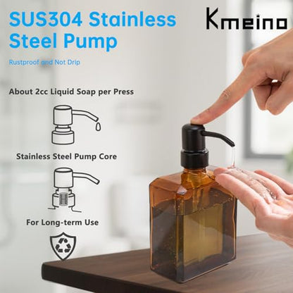 Amber Soap Dispenser Square Bottle and Black Pump, Glass Dish Soap Dispense, Refillable Hand Soap Dispenser with Stainless Steel Pump, 13.5 oz Lotion Dispenser for Bathroom, Kitchen Countertop - color: Amber Bottle With Black Pump, size: 13.5oz-Square