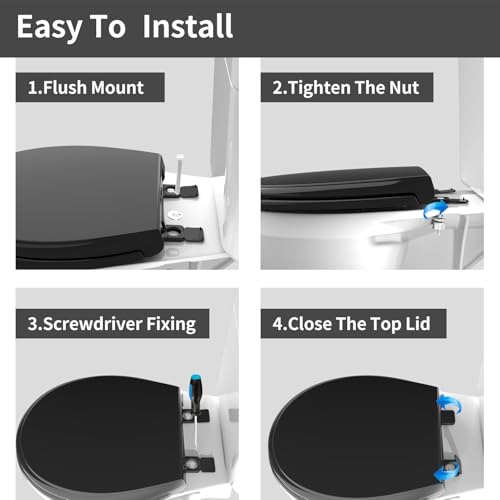 Black Round Toilet Seat 16.5 Inch, Soft Close Toilet Seat, Quiet No Slam Toilet Lid, Easy Install & Quick Release, Durable PP Plastic, Easy Clean, Fits Most Standard Round Toilets, Black - color: Black, size: without toddler seat 1 Pack