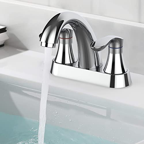 Bathroom Faucet, 4 Inch Bathroom Faucets for Sink 3 Hole, Centerset Bathroom Sink Faucet with Plastic Pop-Up Drain and cUPC Lead-Free Hose(Chrome) - color: Chrome, size: 4 inch 1 pack