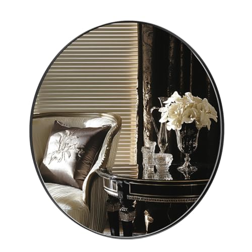 ANDY STAR Round Wall Mirror for Bathroom, 30 Inch Black Circle Mirror Modern Premium Stainless Steel Metal Frame Wall Mounted for Bathroom, Entryway, Vanity, Living Room, Bedroom - color: Black, size: 30"L x 30"W