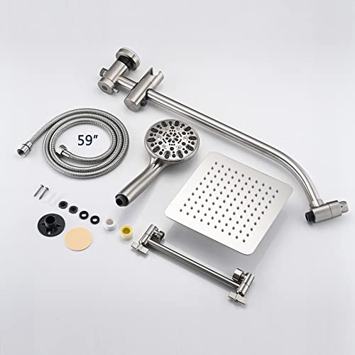 Rainfall 8 Inch Shower Head with High Pressure Handheld Spray Combo, Drill-Free Slide Bar with Adjustable Shower Extension Arm, 3-Way Low Diverter for Easy Reach, 5Ft Hose- Brushed Nickel - color: Brushed Nickel