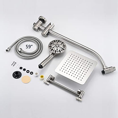 Rainfall 8 Inch Shower Head with High Pressure Handheld Spray Combo, Drill-Free Slide Bar with Adjustable Shower Extension Arm, 3-Way Low Diverter for Easy Reach, 5Ft Hose- Brushed Nickel - color: Brushed Nickel