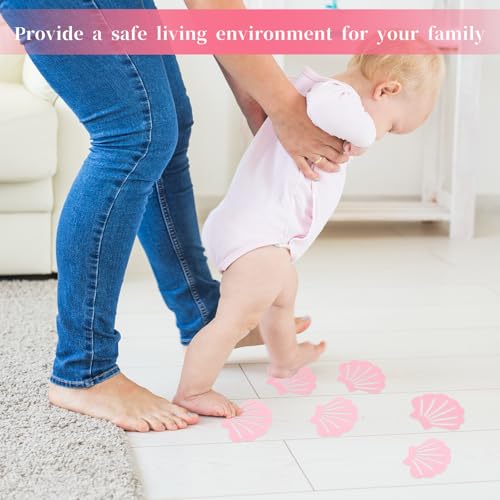Qianyu 12 Non Slip Bathtub Stickers Original Safety Adhesive Decals Treads for Adults Bath Tub Shower Stairs Ladders Boats Shell Shaped (Pink)