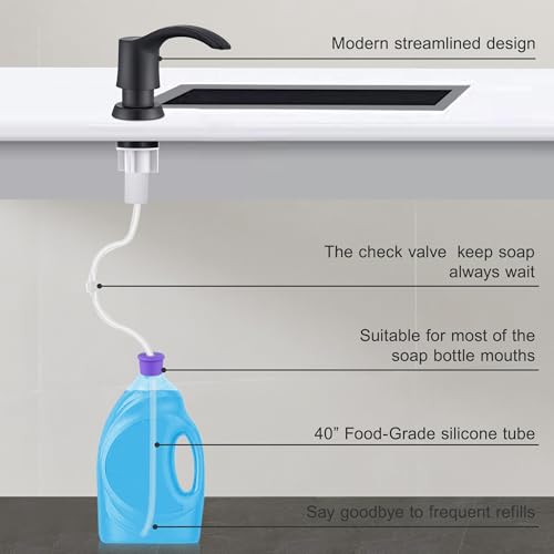 Kitchen Sink Soap Dispenser - Matte Black, G080B-G | Sink Soap Dispenser Pump with 40" Silicone Soap Dispenser Extension Soap Tube, Say Goodbye to Frequent Refills - color: Matte Black, size: with Hose