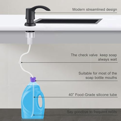 Kitchen Sink Soap Dispenser - Matte Black, G080B-G | Sink Soap Dispenser Pump with 40" Silicone Soap Dispenser Extension Soap Tube, Say Goodbye to Frequent Refills - color: Matte Black, size: with Hose