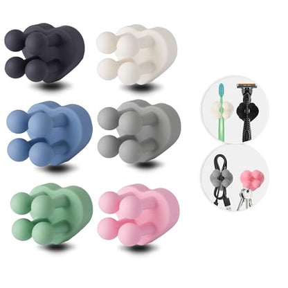 6 Pcs Waterproof Silicone Toothbrush Holder,Cute Multi-Function Wall Mounted Self Adhesive Utility Hook for Hanging Towel Key Plug Cable for Kitchen Bathroom Home Office Mixed1 - color: 6pcsmixed1