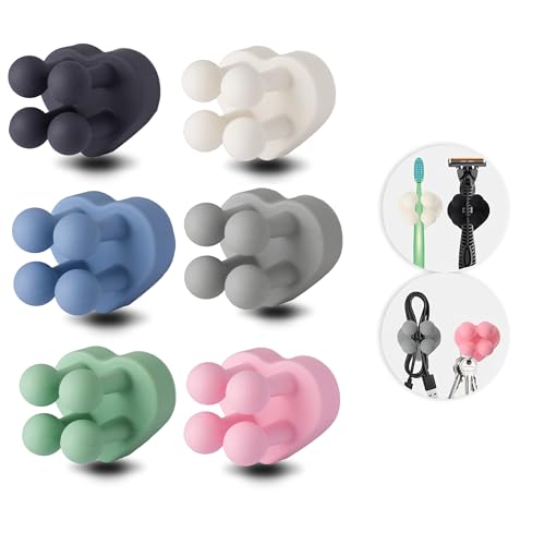 6 Pcs Waterproof Silicone Toothbrush Holder,Cute Multi-Function Wall Mounted Self Adhesive Utility Hook for Hanging Towel Key Plug Cable for Kitchen Bathroom Home Office Mixed1 - color: 6pcsmixed1