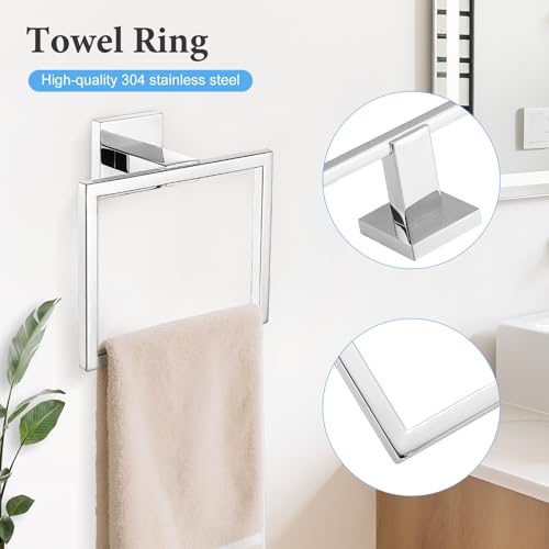 TURS Bathroom Accessory Set Polished Towel Ring Set Stainless Steel Toilet Paper Holder Towel Ring Robe Hook Wall Mount - color: Polished