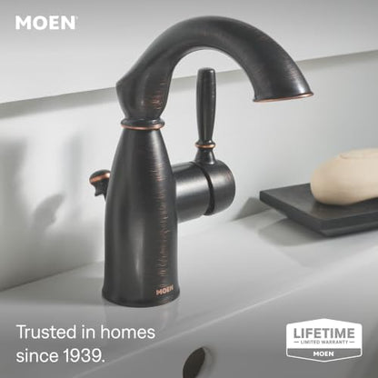 Moen Sarona Mediterranean Bronze One-Handle Single Hole Rustic Farmhouse Bathroom Sink Faucet with Optional Deckplate, 84144BRB