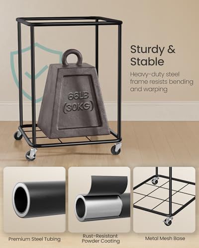 SONGMICS Laundry Basket with Wheels, Rolling Laundry Hamper with Steel Frame, Removable Liner Bag,45 Gallon (170 L), Ink Black URLS031BH01 - color: Ink Black, size: 170L-Rectangular